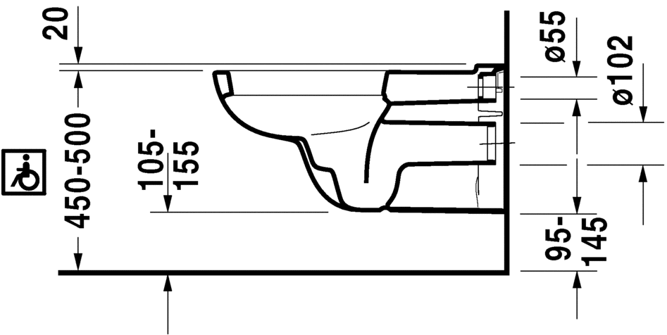 Duravit D-Code - wc školjka viseća, invalidska 700mm-3