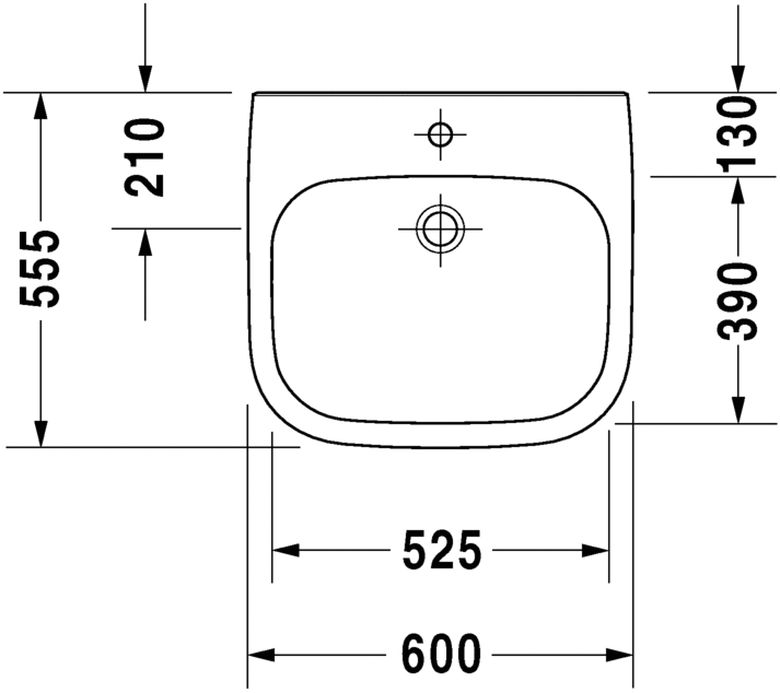 Duravit D-Code - umivaonik 600x550, bez rupe za miješalicu, bez preljeva-1