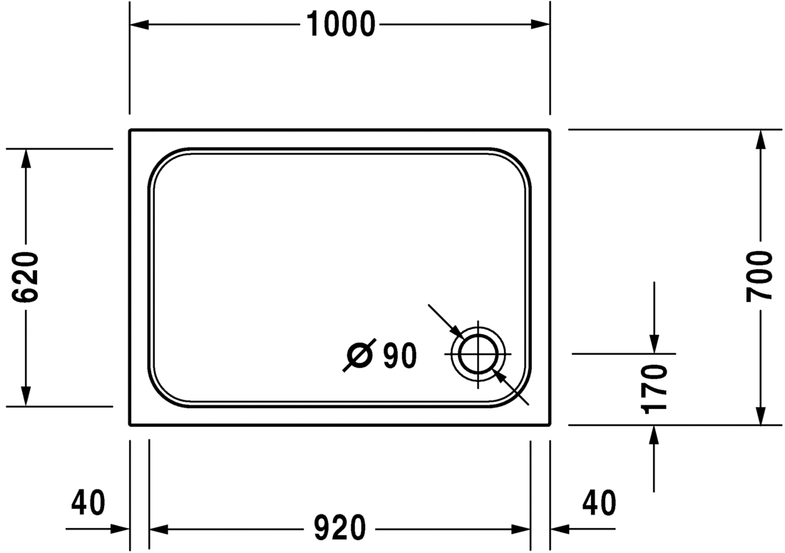Duravit D-Code - tuš kada 100x70 (acrylic) sifon fi90-1