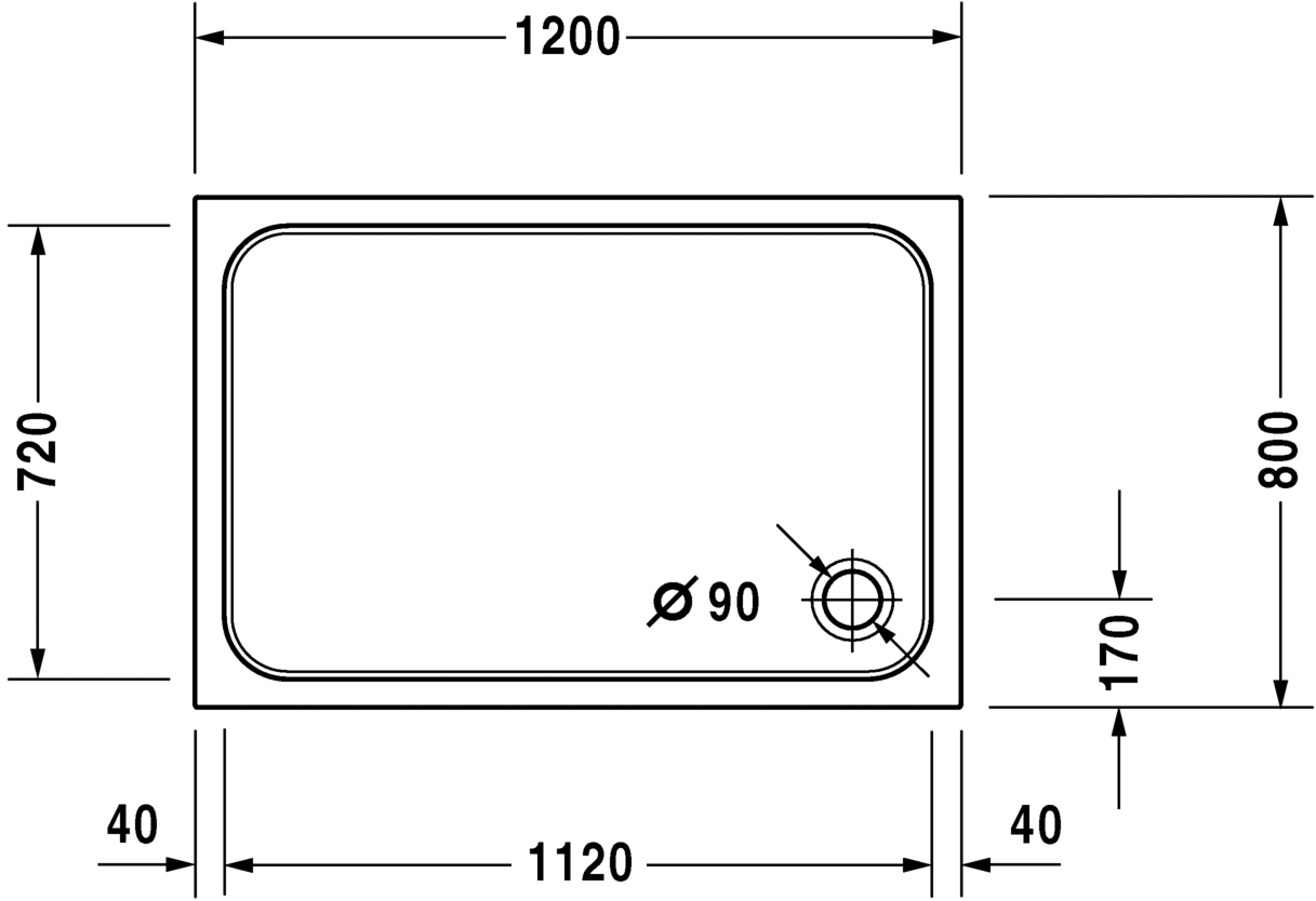 Duravit D-Code - tuš kada 120x80 (acrylic) sifon fi90, antislip-1
