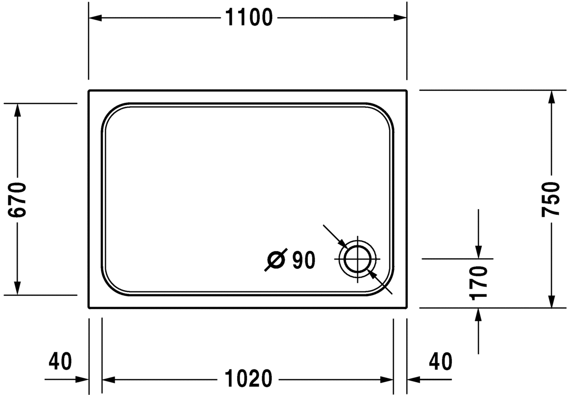 Duravit D-Code - tuš kada 110x75 (acrylic) sifon fi90-1