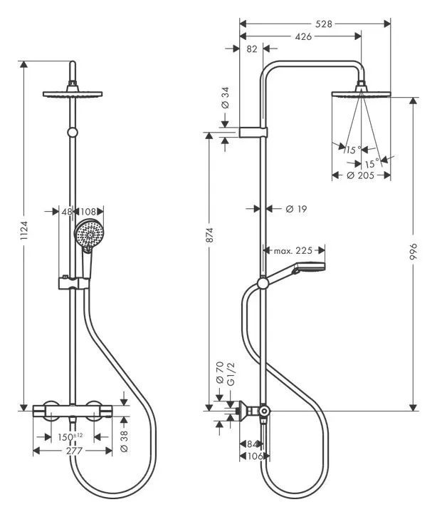 Hansgrohe Vernis Blend - tuš sistem termostatski 200 crno mat-1