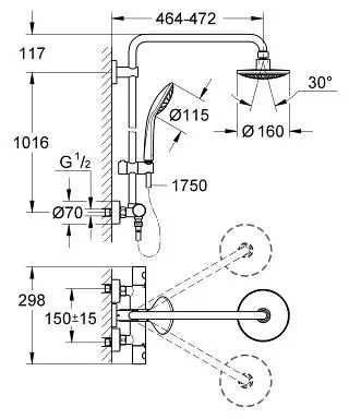 Grohe - tuš sistem s termostatskom miješalicom za tuš kadu Euphoria 180-1