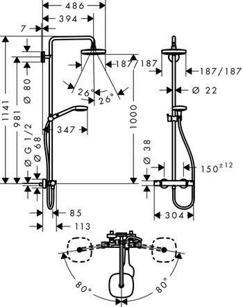 Hansgrohe Croma Select E 180 - tuš sistem (termostatska miješalica)-1